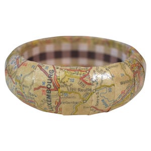 Pulseira vintage dos anos 80, novidade antiga, europeia, Luxemburgo, França, mapa envelhecido, pulseira robusta, cartógrafo, presente para amantes de viagens
