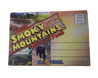 Vintage 40s Postcard Smoky Mountains National Park Souvenir Tourist Accordion Fold Out 18 Photo Map Scenic Sites Deadstock Paper Ephemera