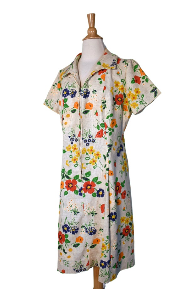 Vintage 70s Dress Volup Poppy Daisy Wildflower Pr… - image 5