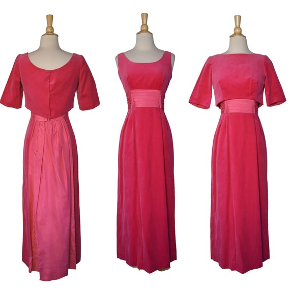 Vintage 60s Dress  Barbiecore Hot Rose Pink Velve… - image 1