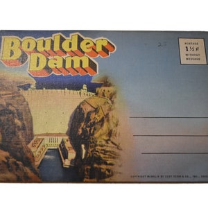 Carte postale vintage des années 40, Boulder Dam, souvenir touristique, accordéon, photo dépliante, collection de sites pittoresques, cadavres d'animaux, cartes postales éphémères