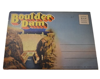 Vintage 40s Postcard Boulder Dam Souvenir Tourist Accordion Fold Out Photo Scenic Sites Collection Deadstock Postcards Paper Ephemera