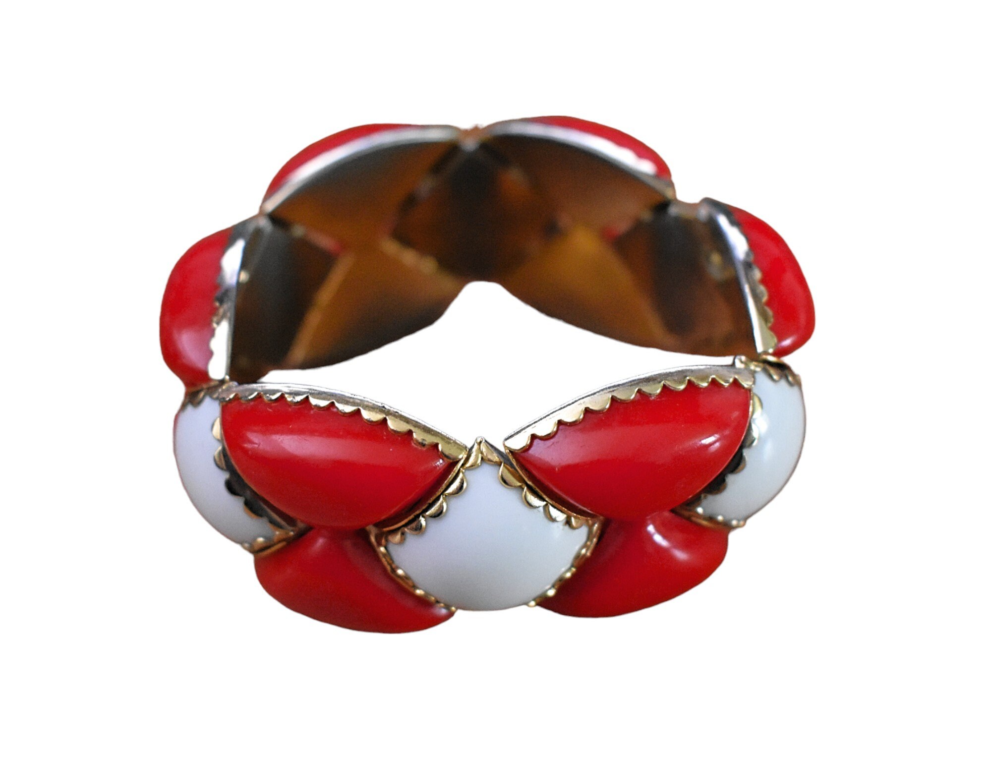 Vintage 60s Bracelet MOD Space Age Chunky Red White Plastic Mosaic