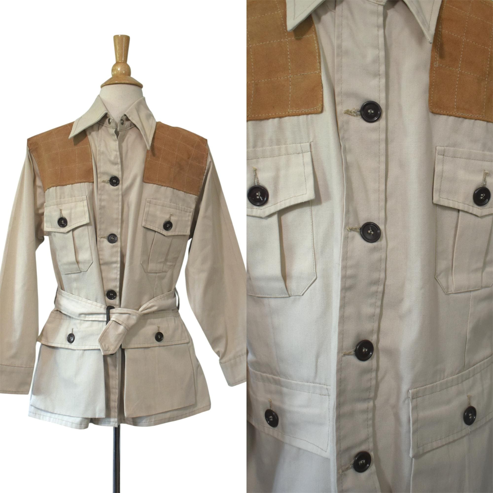 Vintage Safari Jacket 70s 80s 10X Sporting Goods Heavy Khaki