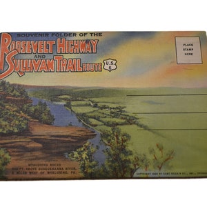 Vintage 30s ansichtkaart Roosevelt Highway Souvenir Toeristische accordeon Uitvouwbare foto schilderachtige locaties ongebruikte dode inventaris ansichtkaarten kortstondig papier