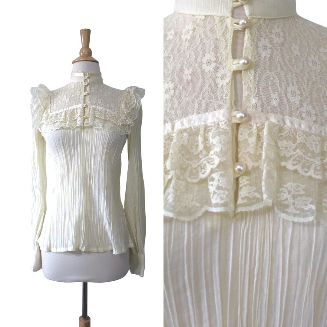 Vintage 70s Blouse Gunne Sax Gunnies Victorian Cottagecore High Neck ...