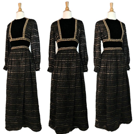 Vintage 70s Dress / Oscar de la Renta Gold Metal B