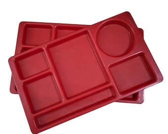 Vintage Delade Tallrikar Cambro Röda Plast Serveringsbord Picknick Grill Barnbord Camping Charkuterier Festkläder Stort Set med 4 delar