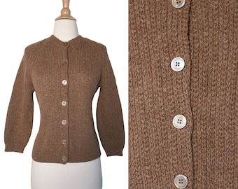 Vintage 50s Cardigan  Kenwyn Mocha Cocoa Mohair Wool Blend Bombshell Button Jumper Sweater