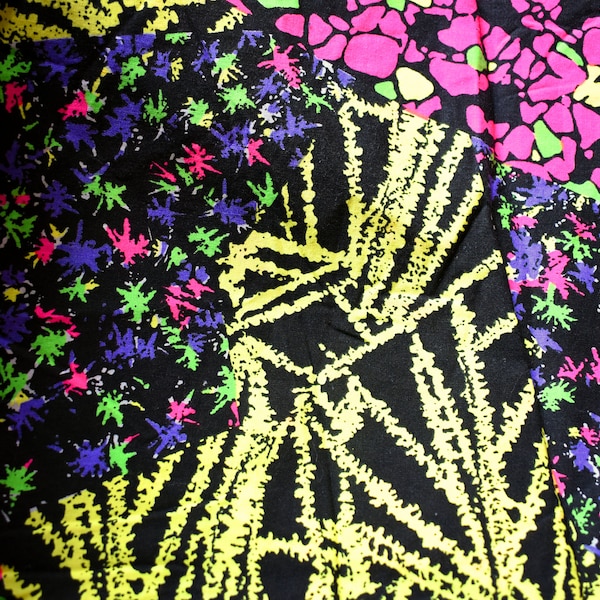 Vintage 80s Fabric Postmodern Mallrat Day-Glo Neon Novelty Pebbles/Gravel Flowers Branches Cotton Mini Skirt Curtain Valance 56 x 17in