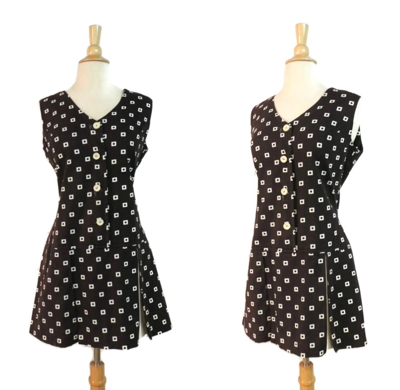Vintage 60s Romper Byer Black White Geometric Squares Peep Shorts Skorts Tennis Jumper