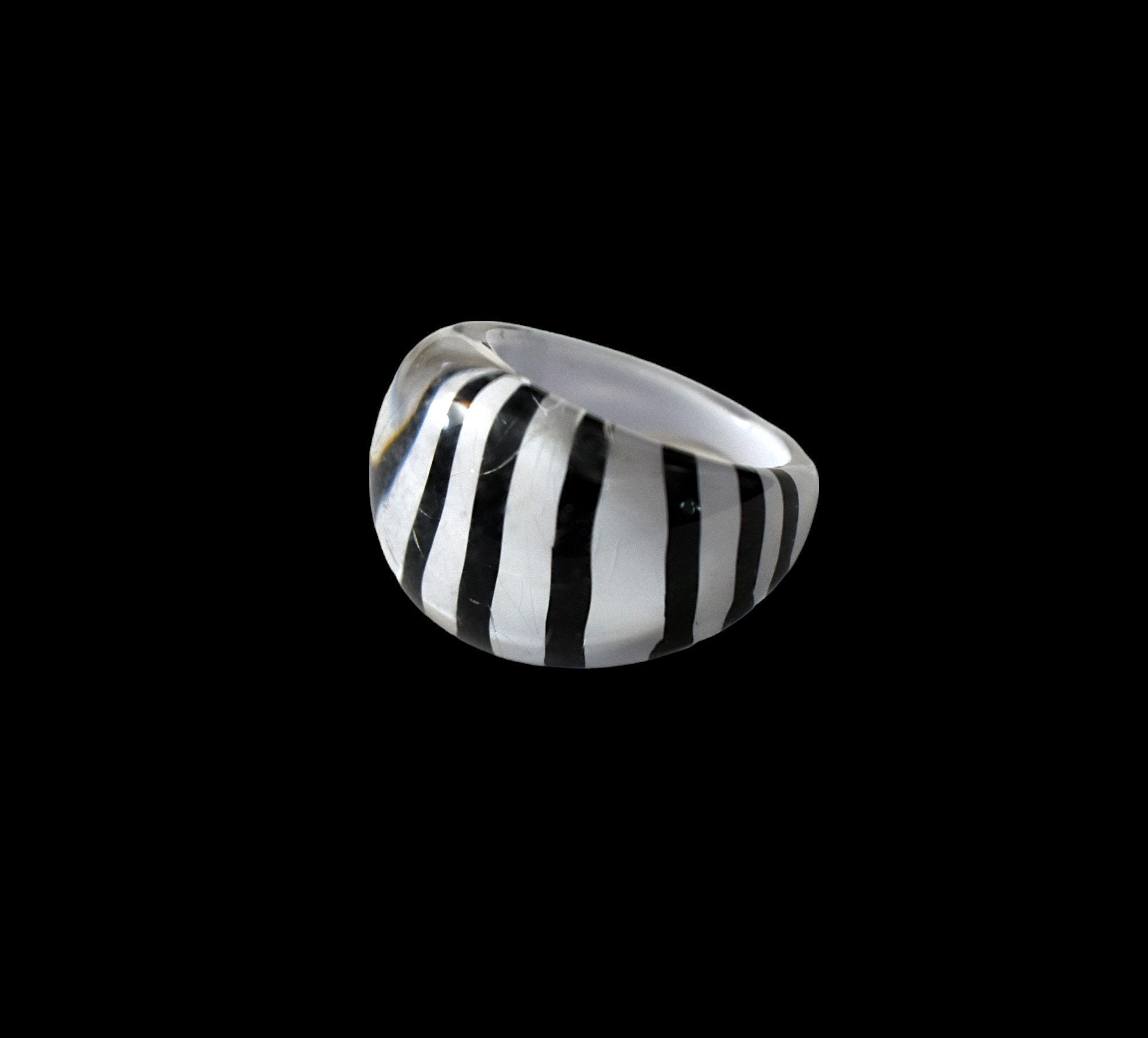 Vintage 60s Ring Groovy Black White Pinstripe Modernist Deco