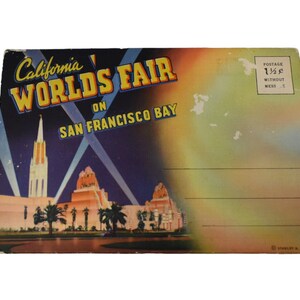 Vintage jaren 30 ansichtkaart Californië wereldtentoonstelling souvenir toeristische accordeon uitvouwbare fotocollectie ongebruikte dode inventaris ansichtkaarten kortstondig papier