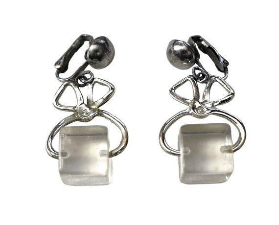 Vintage 60s Earrings MOD Novelty Clear Lucite Ice… - image 1