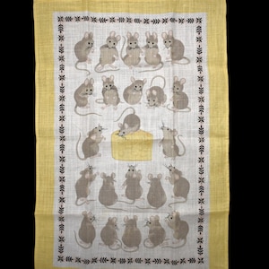 Vintage Tea Towel 60s Ulster Weavers Midnight Feast Mice Cheese