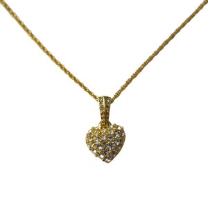 Vintage 80s Necklace Monet Rhinestone Glass Encrusted Valentines Heart Love Sweetheart Pendant