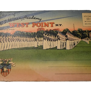 Vintage jaren 30 ansichtkaart West Point souvenir toeristische accordeon uitgevouwen foto schilderachtige site collectie dode inventaris ansichtkaarten militair papier kortstondig
