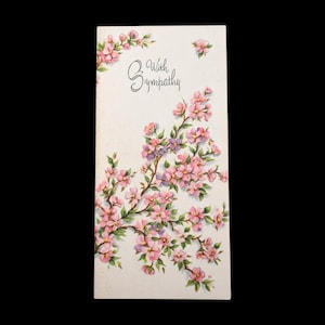 Vintage Greeting Card 60s Embossed Cherry Blossoms Pink Floral With Sympathy No Envelopes Crafting Gift Giving