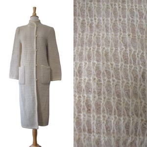 Vintage 80s Cardigan IB Diffusion Mohair Waffleweave Military Style Tailored Long Duster Sweater Jumper