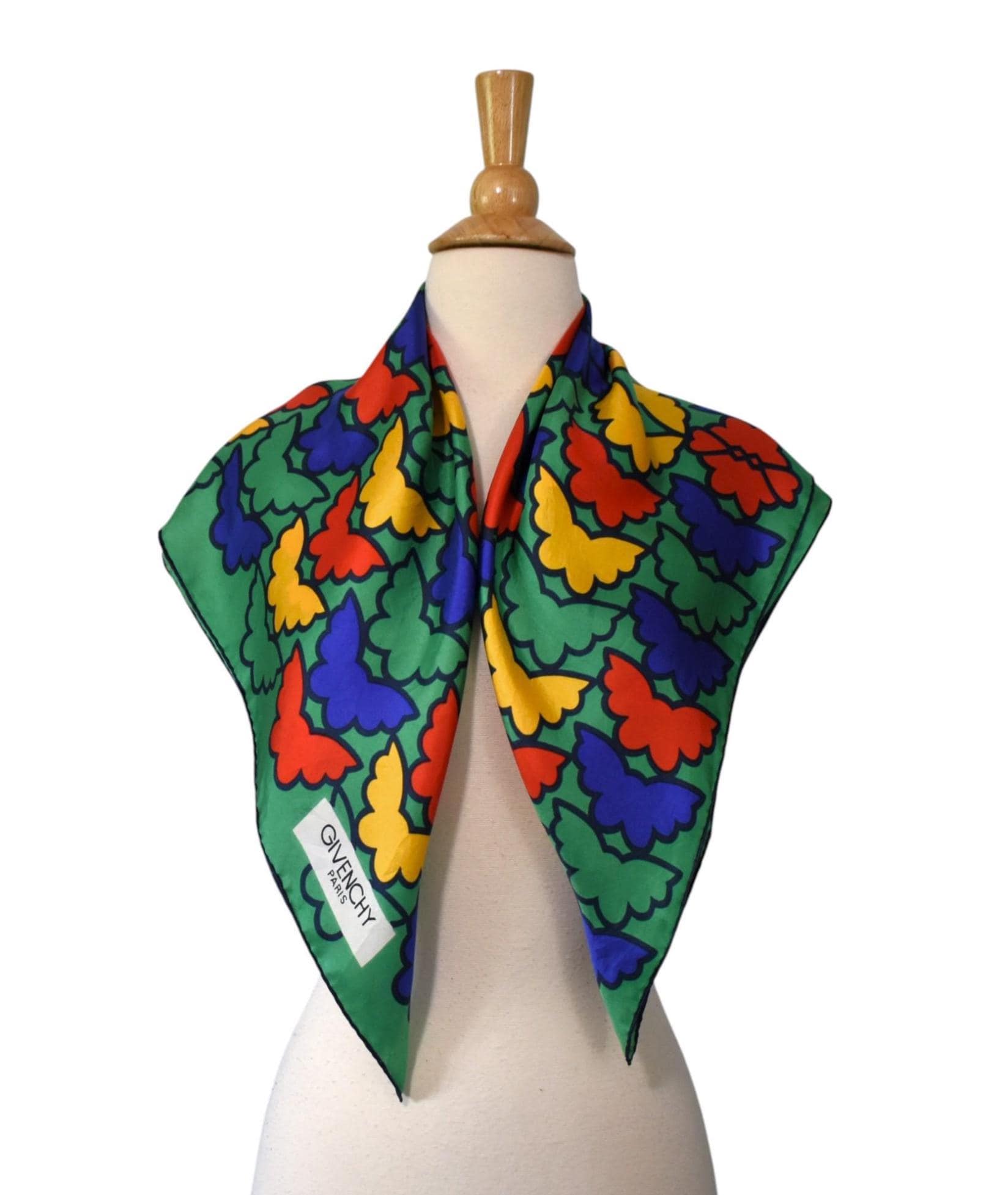 Vintage 80s Scarf Givenchy Paris Vivid Technicolor Green Red Blue