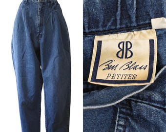 Vintage 80er Jahre Hose Bill Blass High Waisted Plissee Tapered Leg Washed Mom Denim Jeans
