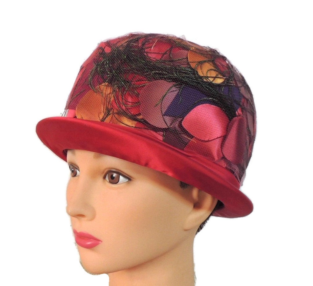 Vintage 50s Hat Lynn Brooke Lush Deep Rose Pink Sateen Satin  display picture 1