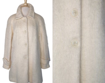 Vintage 80s Coat John Caruana Cream Boucle Plush Fuzzy Mohair Avant Garde Car Jacket Duster