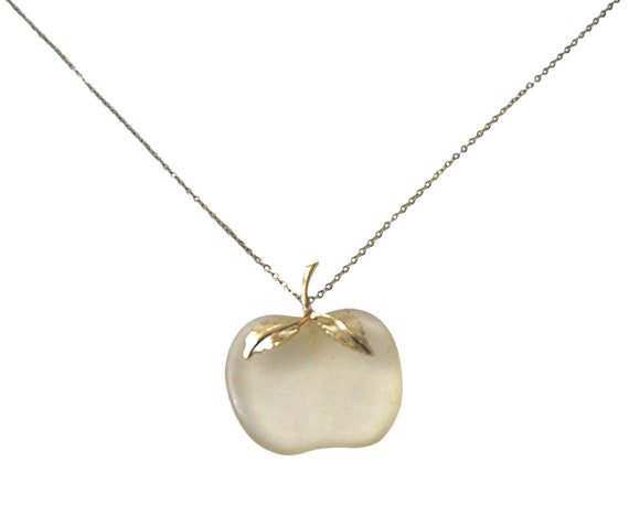 Vintage 80s Necklace Novelty Lucite Apple Fruit P… - image 1
