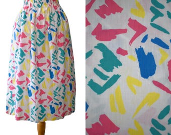 Vintage 80s Skirt US Bound Postmodern Mallrat Pastel Abstract Splotches Fit n Flare