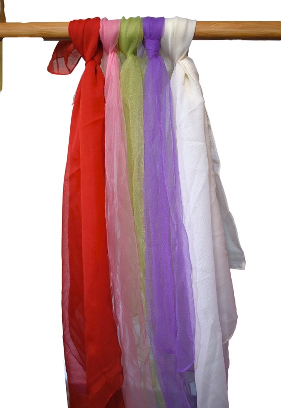 Vintage Chiffon Scarf 50s 60s Mixed Rainbow Colors