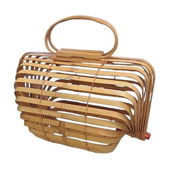 Vintage 40s Purse Japanese Bamboo Cage Expanding … - image 1