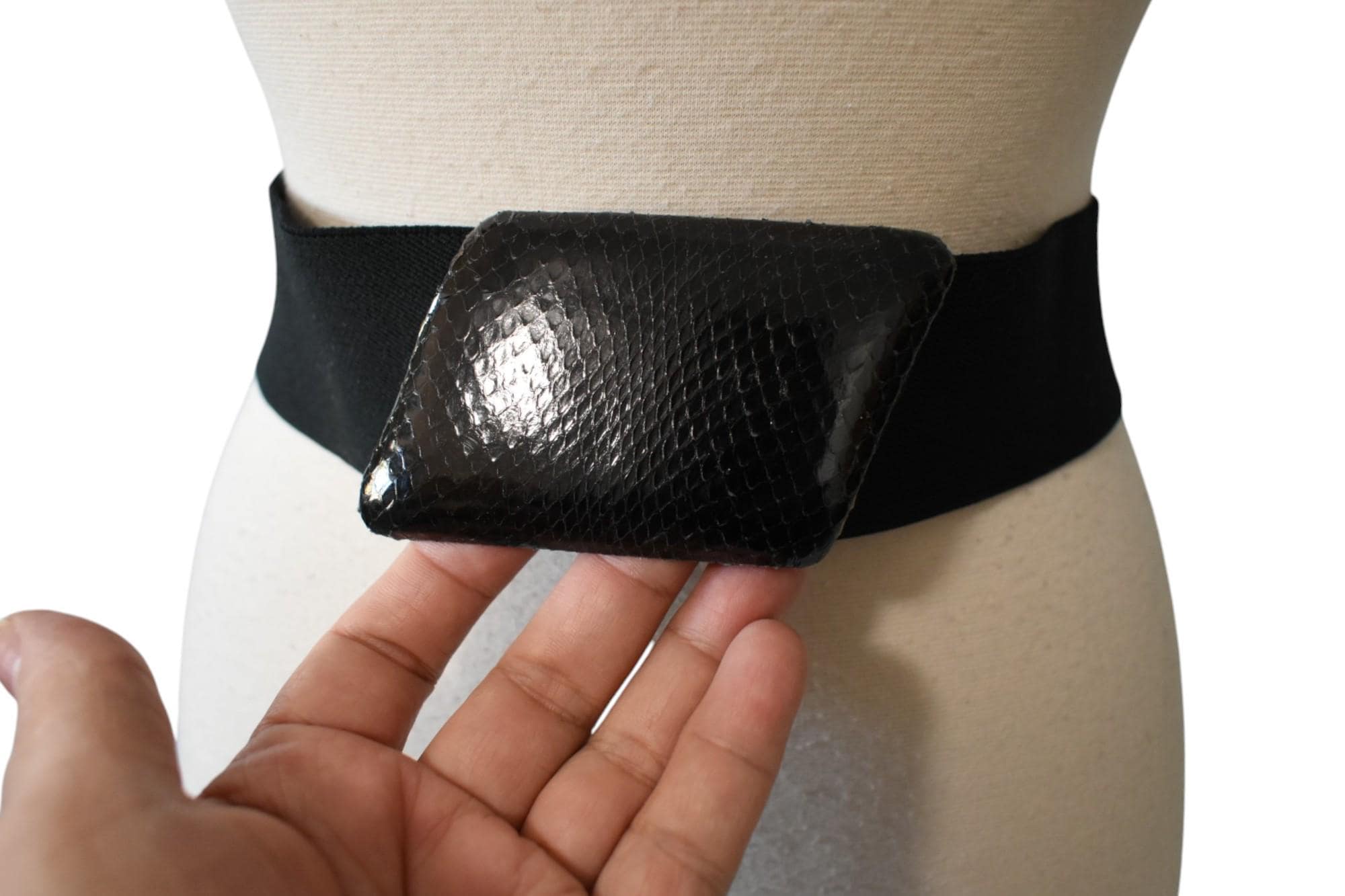 Vintage 80s Belt Rayman Ridless Raven Black Snakeskin 