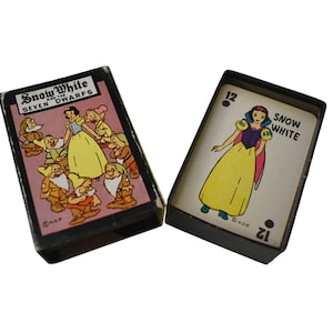 Vintage 40s Cards Russell Mfg Disney Snow White and the Seven Dwarfs Novelty Mini Playing Deck In Box with Instructions Game