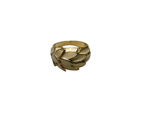 Vintage Enameled Ring 80s Cream Enameled 18kgf Go… - image 3