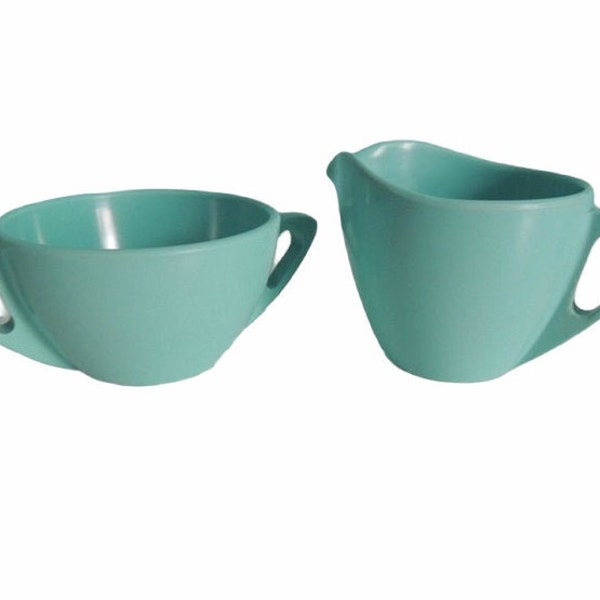 Vintage 50s Melamine Prolon Mid Century Modern MCM Aqua Coffee Service Melmac Creamer Sugar Set