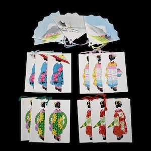Tarjetas de Bridge Vintage Deadstock Novedad Asiática Japonesa Monte Fuji Geisha Juego Pop-Up Parejas Mini Hojas de Conteo Juego de 12 piezas en Caja