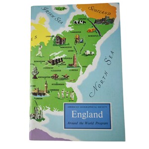 Guía de viajes vintage Inglaterra de los años 70 Programa de la Sociedad Geográfica Estadounidense Alrededor del Mundo Manual de mapas turísticos Efímeras