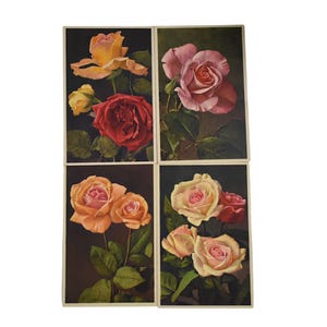 Carte postale vintage des années 40 Deadstock Thor E Gyger Adelboden, Suisse, assortiment de roses florales, papier éphémère, carte, lot de 4