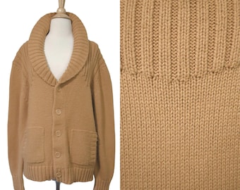 Vintage 70s Cardigan Miller Academia Preppy Librarycore Shawl Collar Autumn Butterscotch Ribbed Button Sweater Jumper