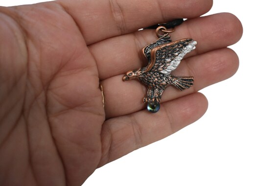 Vintage 90s Necklace Novelty Copper Bald Eagle Bi… - image 3