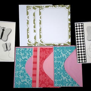 Ensemble d'enveloppes de cartes de papier vierges florales baroques à carreaux fantaisie vintage, lot de 16 pièces
