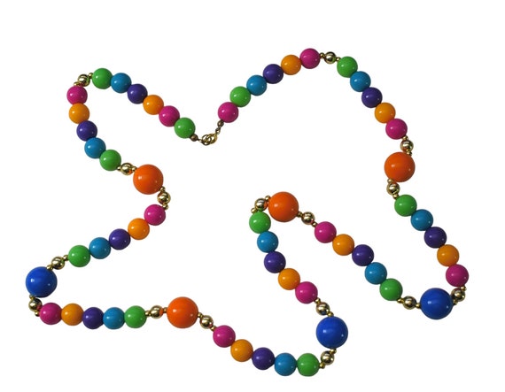 Vintage Gumball Necklace MOD Groovy Vivid Rainbow… - image 3