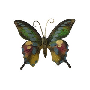 Broche vintage de los años 70 con forma de mariposa morfo esmaltada, grande, pintado en verde, amarillo, rojo y azul, con azúcar