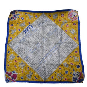 Vintage 50s Hankie RARE 1953 Novelty Pop Art Silk Calendar Zodiac Sign Four Seasons Square Neckerchief Scarf