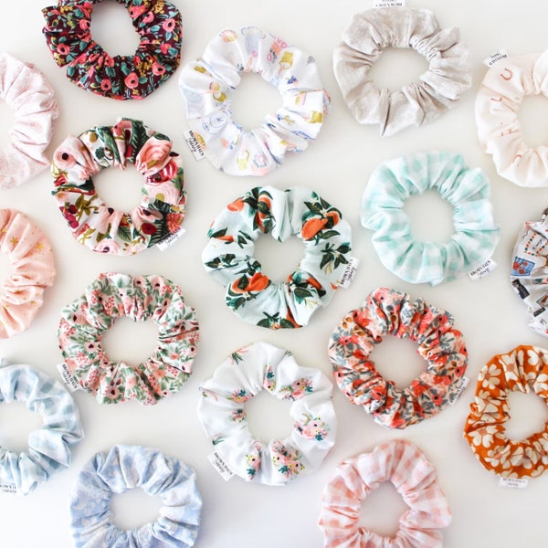 Floral Scrunchies, Rifle Paper Co, Kids Hair Ties, Linen Scrunchies, Birthday Gift, Bow Scrunchie, Stocking Stuffers, Mix and Match