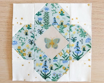 Garden Glass FPP Quilt Block Pattern, Foundation Paper Piecing, Flower Quilt Block, Fussy Cutting, Floral FPP Pattern, PDF Sewing Pattern