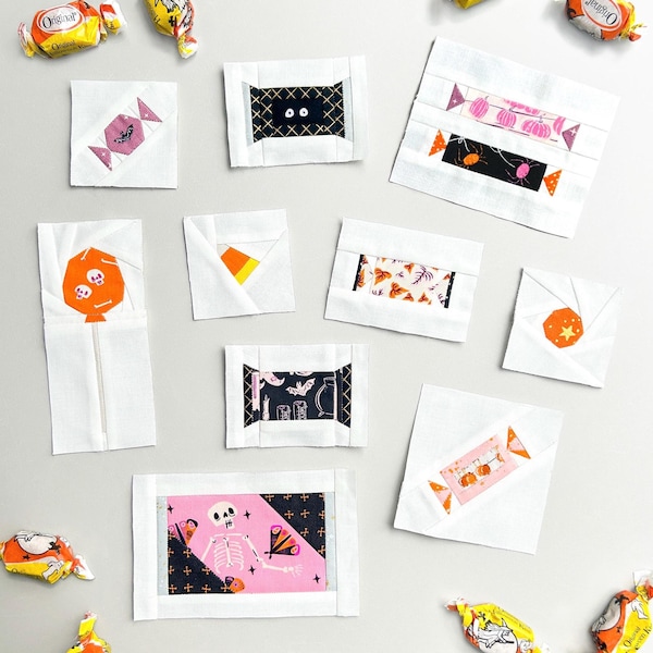 Candy Treats Pattern, 10 FPP Blocks, Foundation Paper Piecing, Halloween Quilt, Candy Quilt Blocks, Fussy Cutting, PDF Sewing Pattern