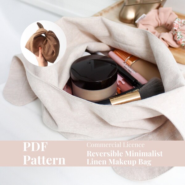 PDF Sewing Pattern - Minimalist Linen Makeup Bag, Commercial Use, Cosmetic Bag, Aesthetic Toiletry Bag, Reusable Bento Bag, DIY Makeup Bag