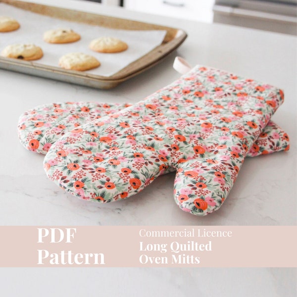 PDF Sewing Pattern - Long Quilted Oven Mitts, Commercial Use, Kitchen Accessories, DIY Quilting Project, Christmas Gift, Housewarming Gift