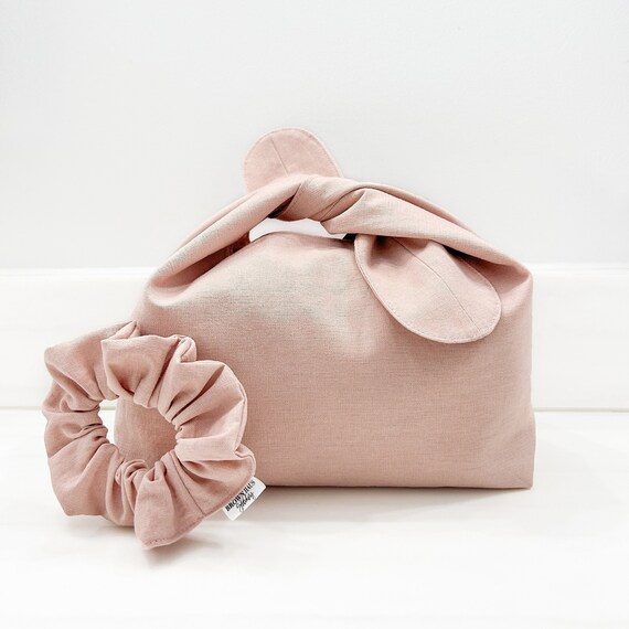 Minimalist Linen Makeup Bag Dusty Rose Neutral Cosmetic Bag